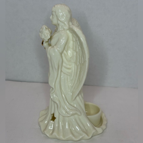 Angel Holding Bouquet Tea Light Holder White and Gold Ceramic  Christmas Decor - Picture 2 of 5